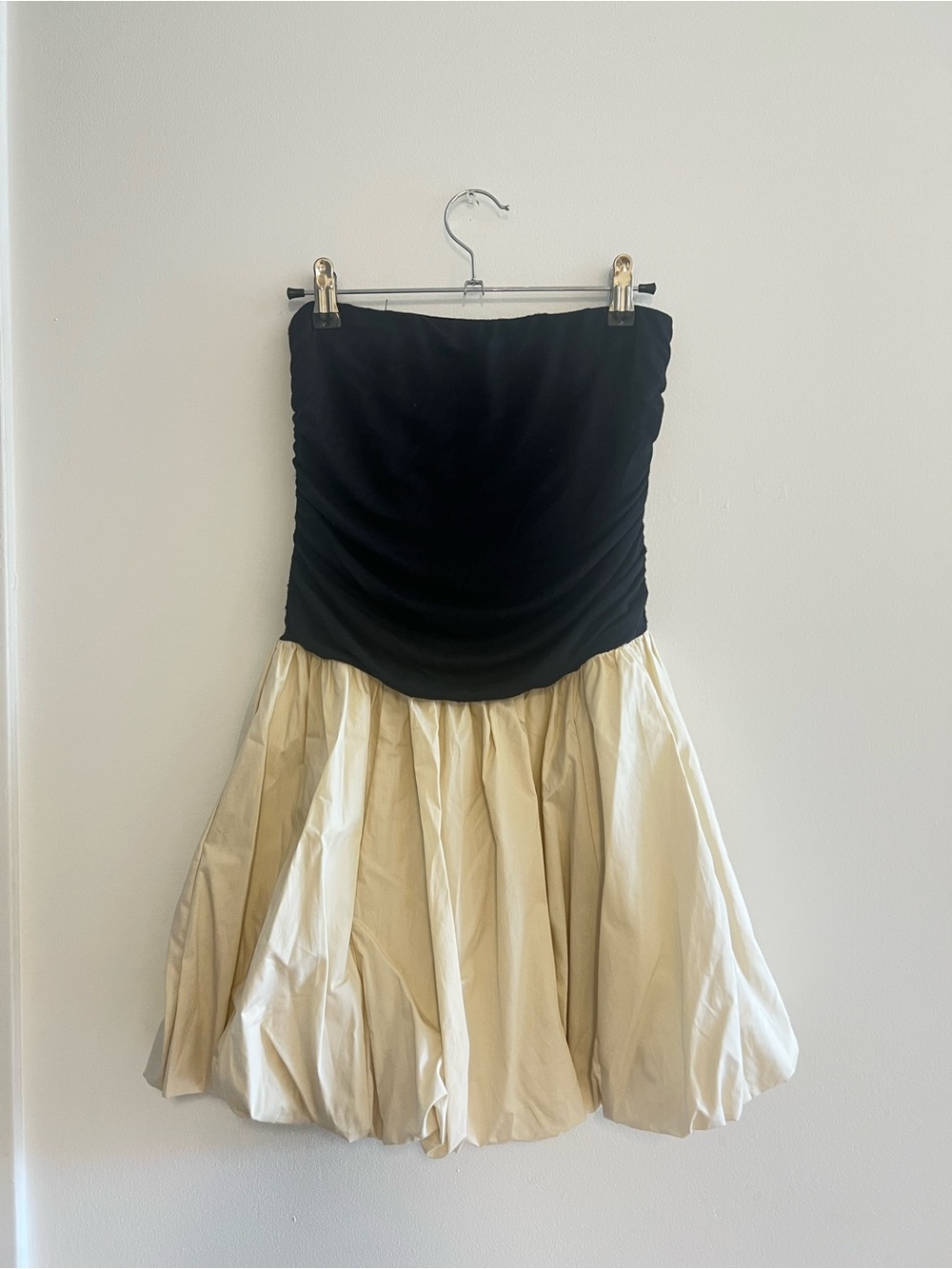 Moon River Black and Cream Strapless Mini Dress